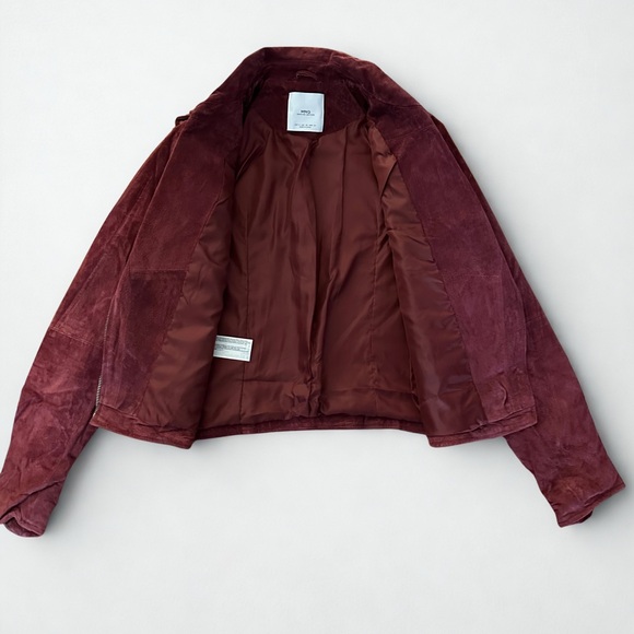 Mango Genuine Suede Leather Burgundy Jacket - Picture 3 of 5